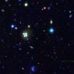 A simulated lens quasar, an example prediction of what we might find in Space Warps.